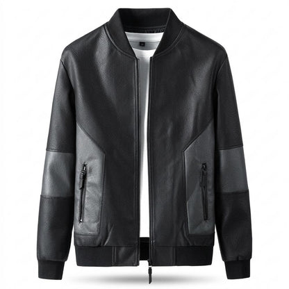 Mens Outlet House - Nesel | Two-Tone Zip-Up Leather Jacket Men