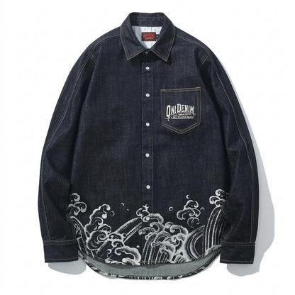 Mens Outlet House - Ranav | Denim Embroidered Shirt Men
