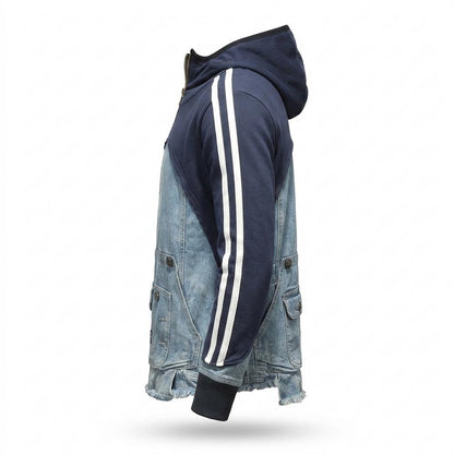Mens Outlet House - Vakar | Denim-Panel Striped-Sleeve Jacket Men