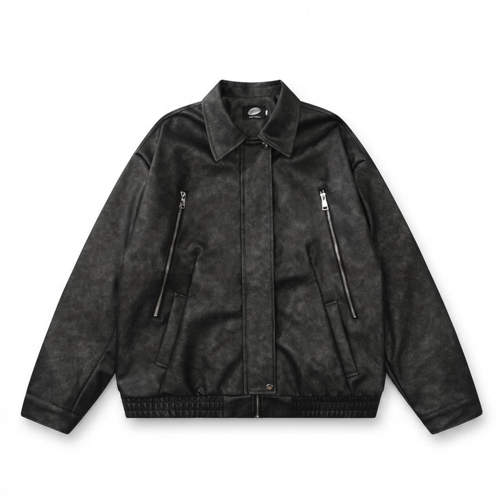 Mens Outlet House - Nimar | Washed-Look Relaxed Fit Leather Jacket Unisex