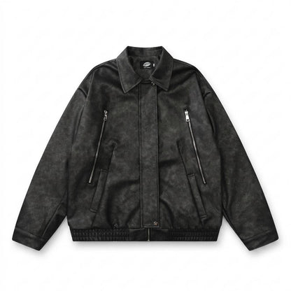 Mens Outlet House - Nimar | Washed-Look Relaxed Fit Leather Jacket Unisex