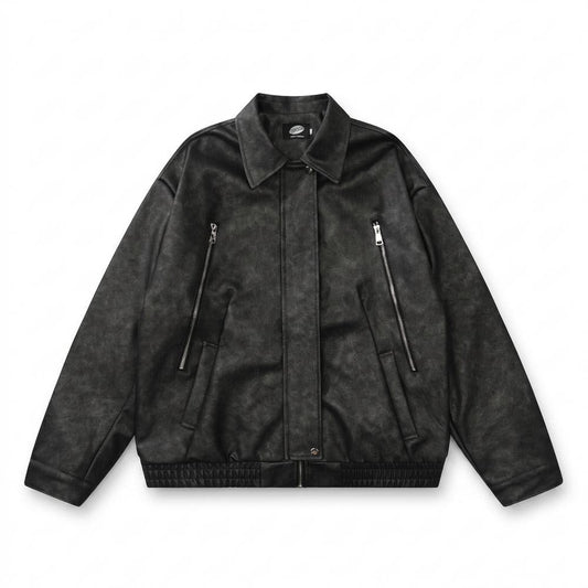 Mens Outlet House - Nimar | Washed-Look Relaxed Fit Leather Jacket Unisex