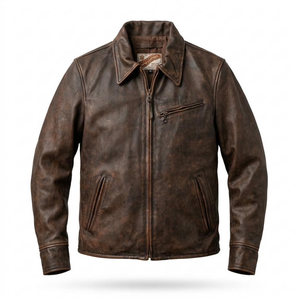 Mens Outlet House - Kenal | Distressed Zip-Up Leather Jacket Men