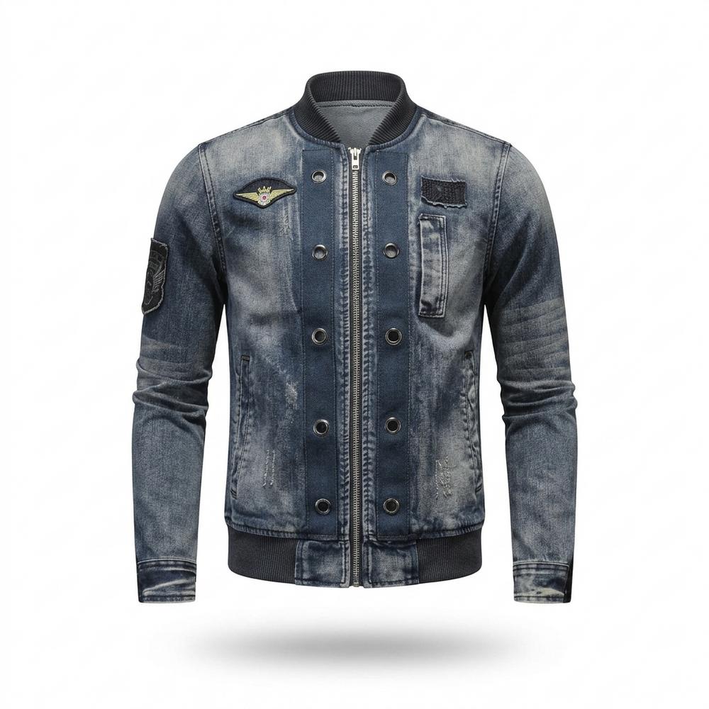 Mens Outlet House - Mivan | Washed Patched Denim Jacket Men