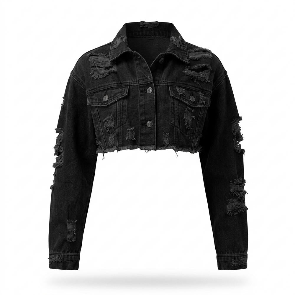 Mens Outlet House - Vimel | Cropped Distressed Denim Jacket Women