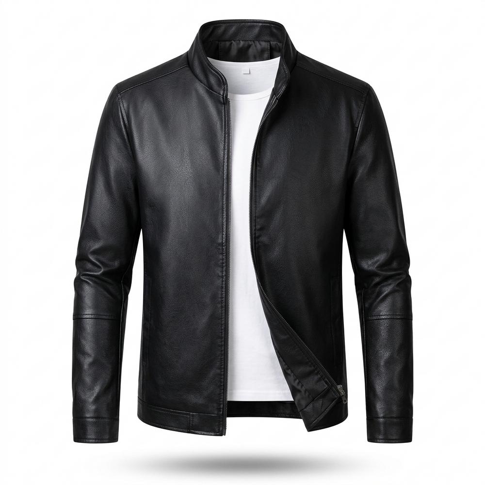 Mens Outlet House - Vavan | Zip-Up Stand-Collar Leather Jacket Men