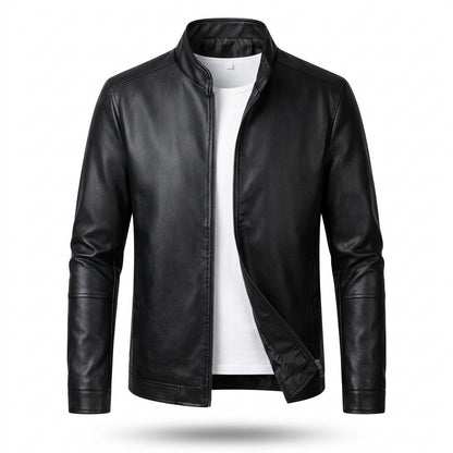 Mens Outlet House - Vavan | Zip-Up Stand-Collar Leather Jacket Men