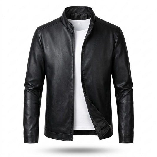 Mens Outlet House - Vavan | Zip-Up Stand-Collar Leather Jacket Men