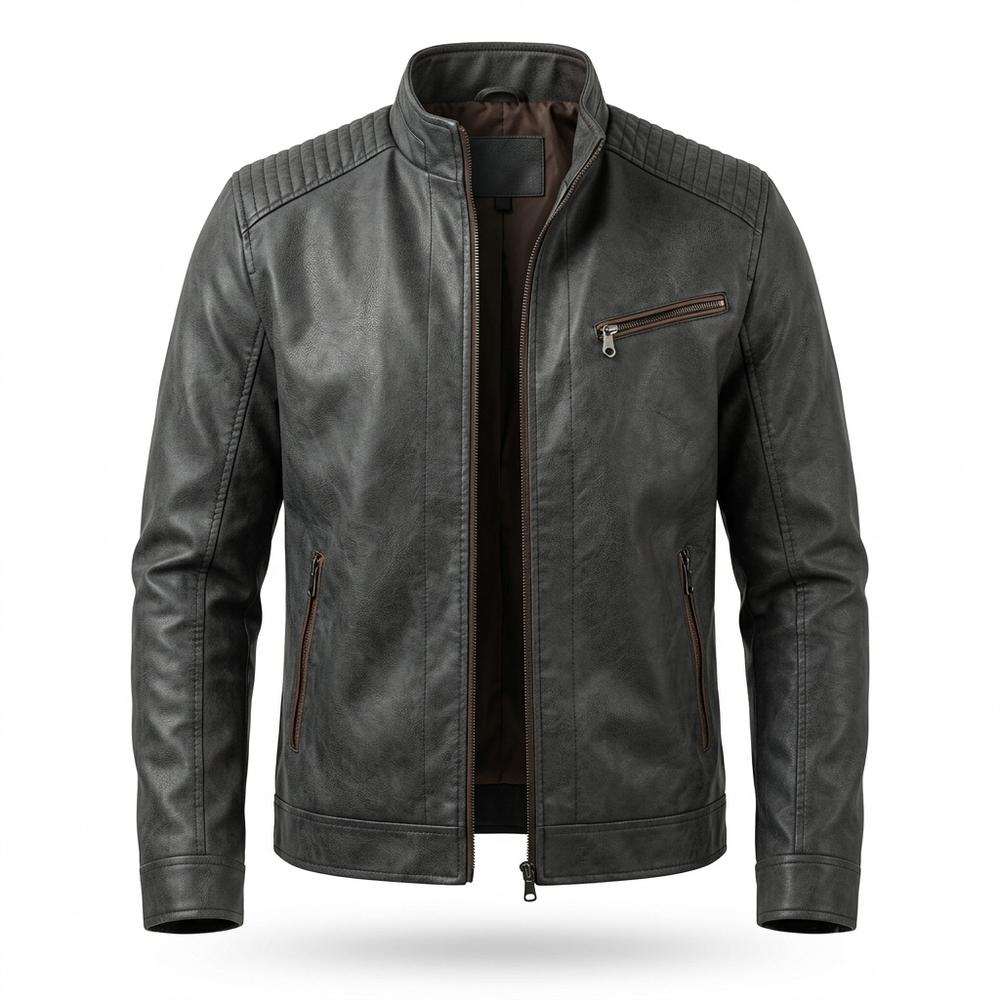 Mens Outlet House - Rolan | Quilted Zip-Up Leather Jacket Men