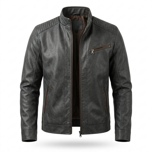 Mens Outlet House - Rolan | Quilted Zip-Up Leather Jacket Men