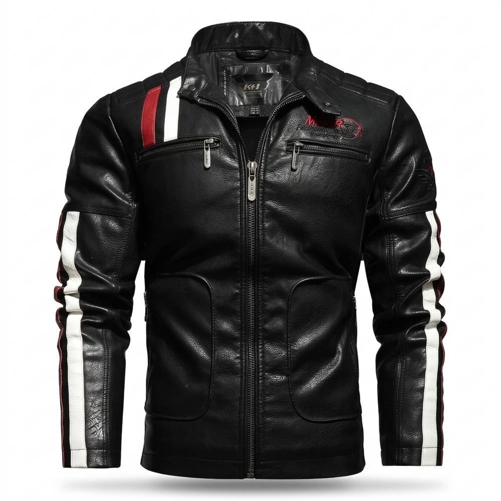 Mens Outlet House - Vatir | Striped Zip-Up Leather Jacket Men