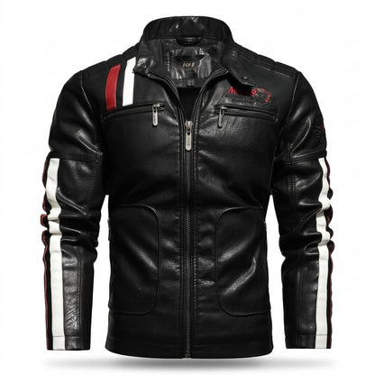 Mens Outlet House - Vatir | Striped Zip-Up Leather Jacket Men