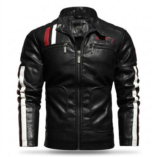 Mens Outlet House - Vatir | Striped Zip-Up Leather Jacket Men