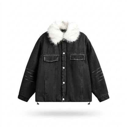 Mens Outlet House - Kezan | Fur-Collar Washed Denim Jacket Unisex