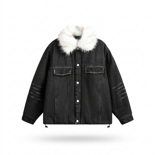 Mens Outlet House - Kezan | Fur-Collar Washed Denim Jacket Unisex