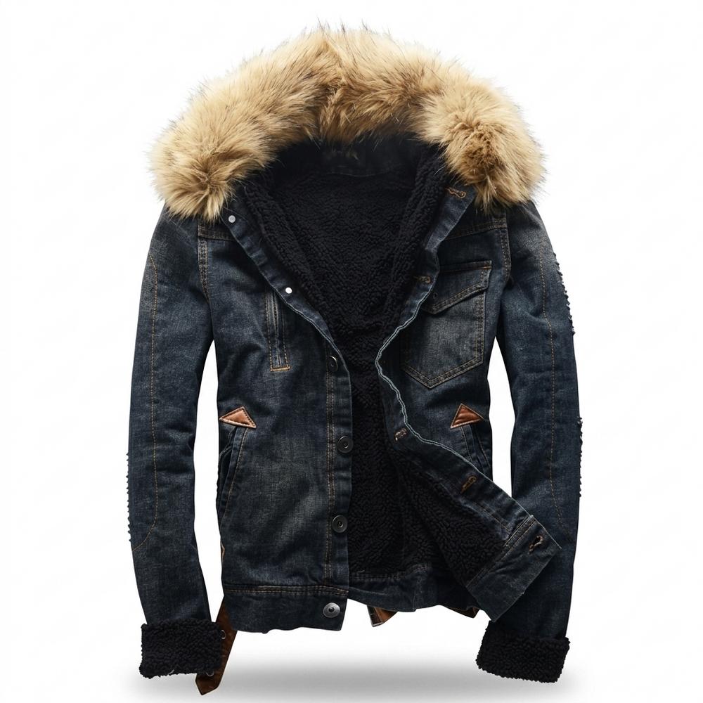 Mens Outlet House - Taram | Fleece-Lined Hooded Denim Jacket Men