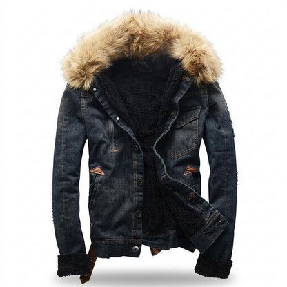 Mens Outlet House - Taram | Fleece-Lined Hooded Denim Jacket Men