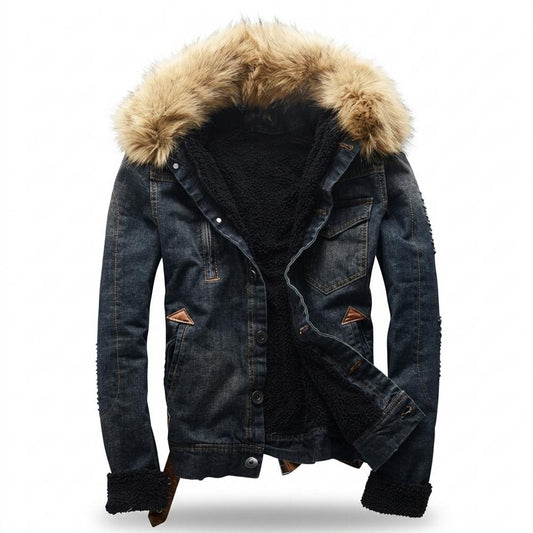 Mens Outlet House - Taram | Fleece-Lined Hooded Denim Jacket Men