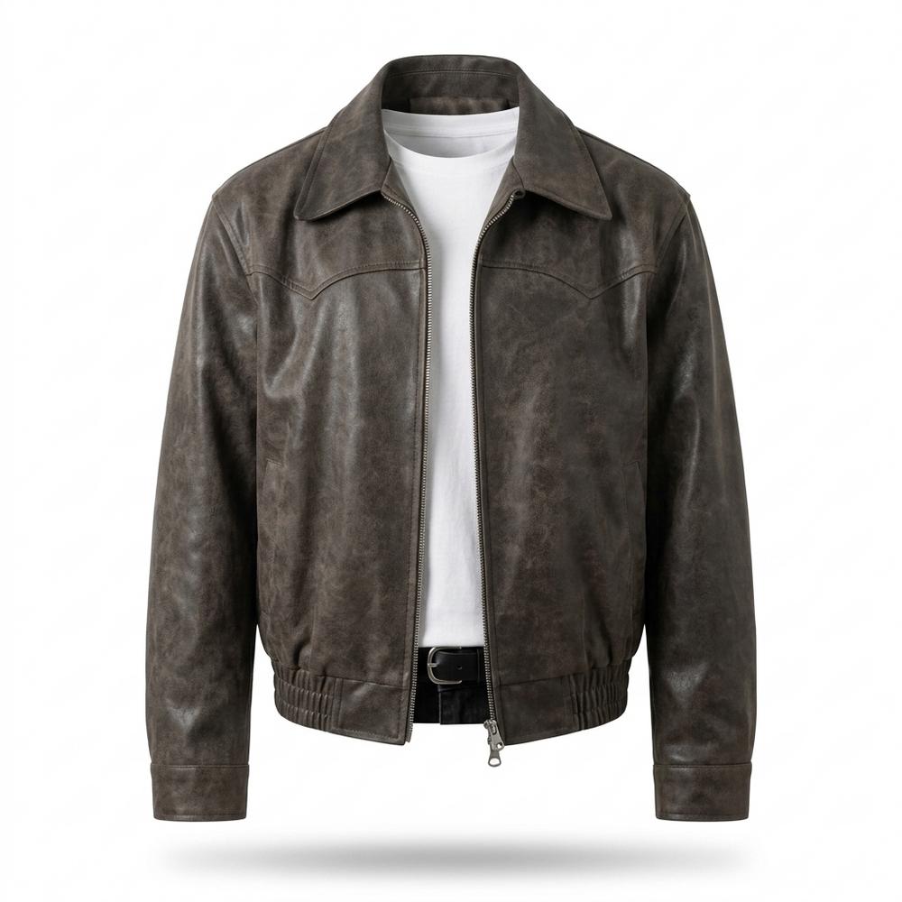 Mens Outlet House - Lokar | Zip-Up Collared Leather Jacket Men