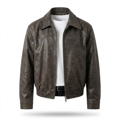 Mens Outlet House - Lokar | Zip-Up Collared Leather Jacket Men