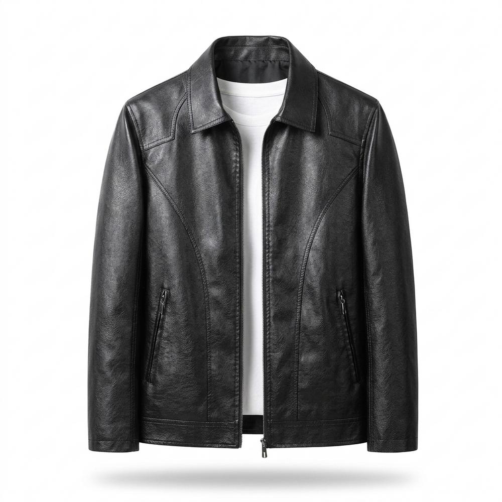 Mens Outlet House - Sesil | Zip-Up Collared Leather Jacket Men