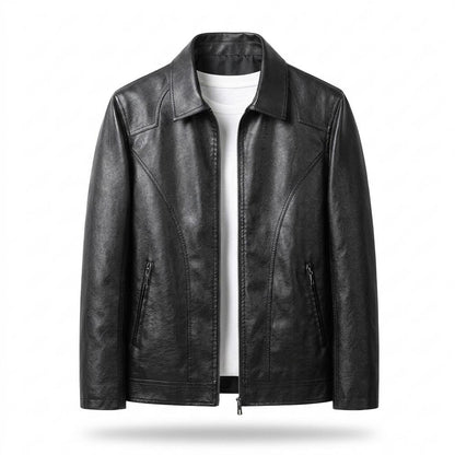Mens Outlet House - Sesil | Zip-Up Collared Leather Jacket Men