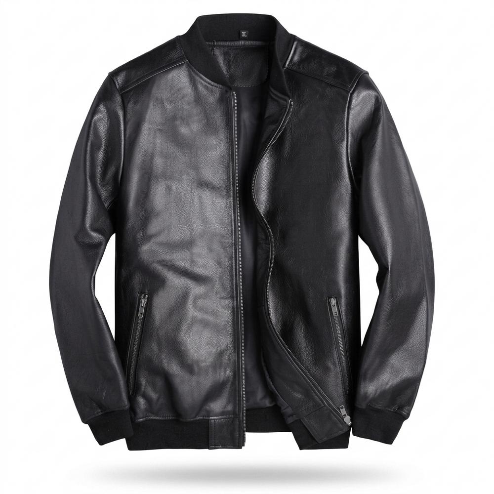 Mens Outlet House - Minav | Zip-Up Lined Leather Jacket Men