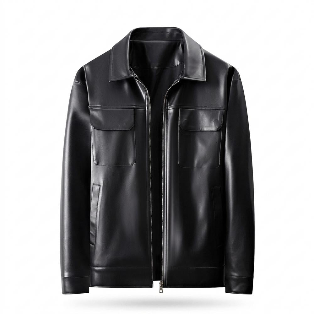 Mens Outlet House - Artor | Zip-Up Collared Leather Jacket Men