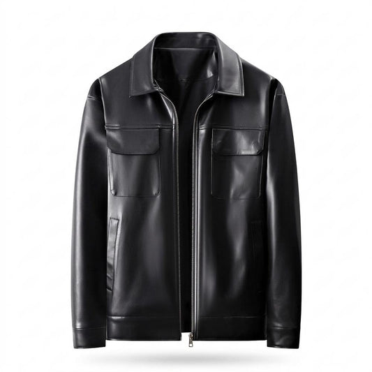 Mens Outlet House - Artor | Zip-Up Collared Leather Jacket Men