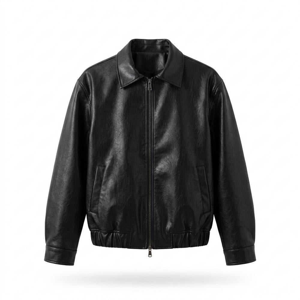 Mens Outlet House - Tinor | Zip-Front Collared Leather Jacket Unisex