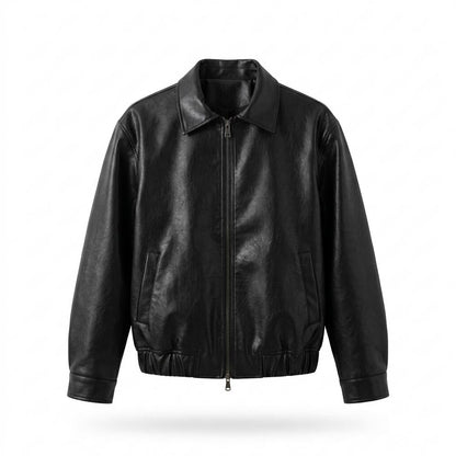 Mens Outlet House - Tinor | Zip-Front Collared Leather Jacket Unisex