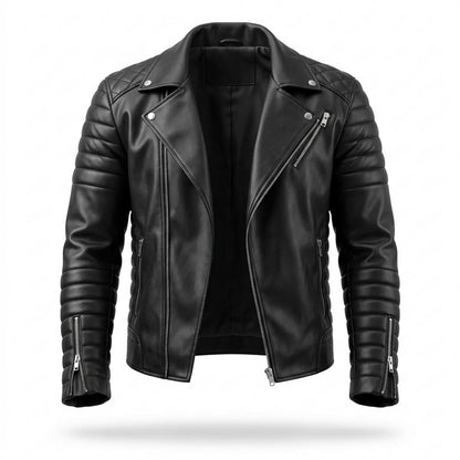 Mens Outlet House - Yosen | Quilted Asymmetrical Leather Jacket Men