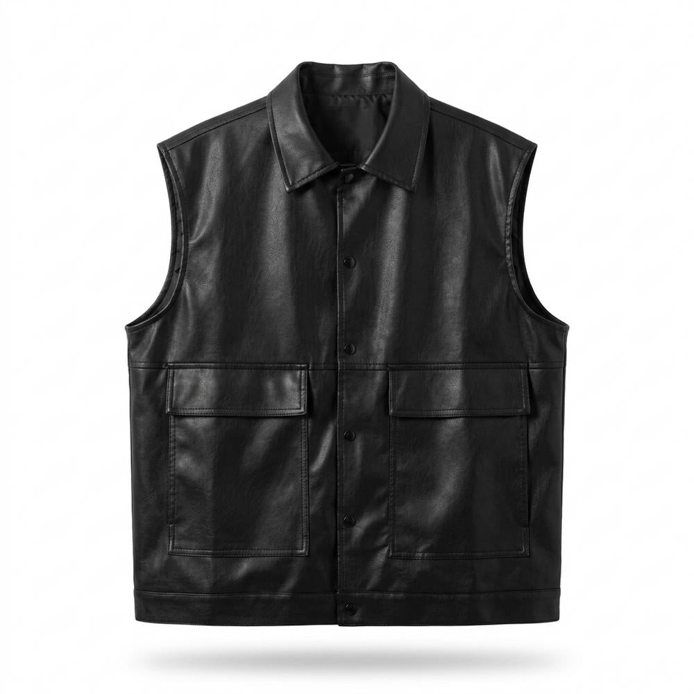 Mens Outlet House - Ramel | Leather-Look Collared Vest Men