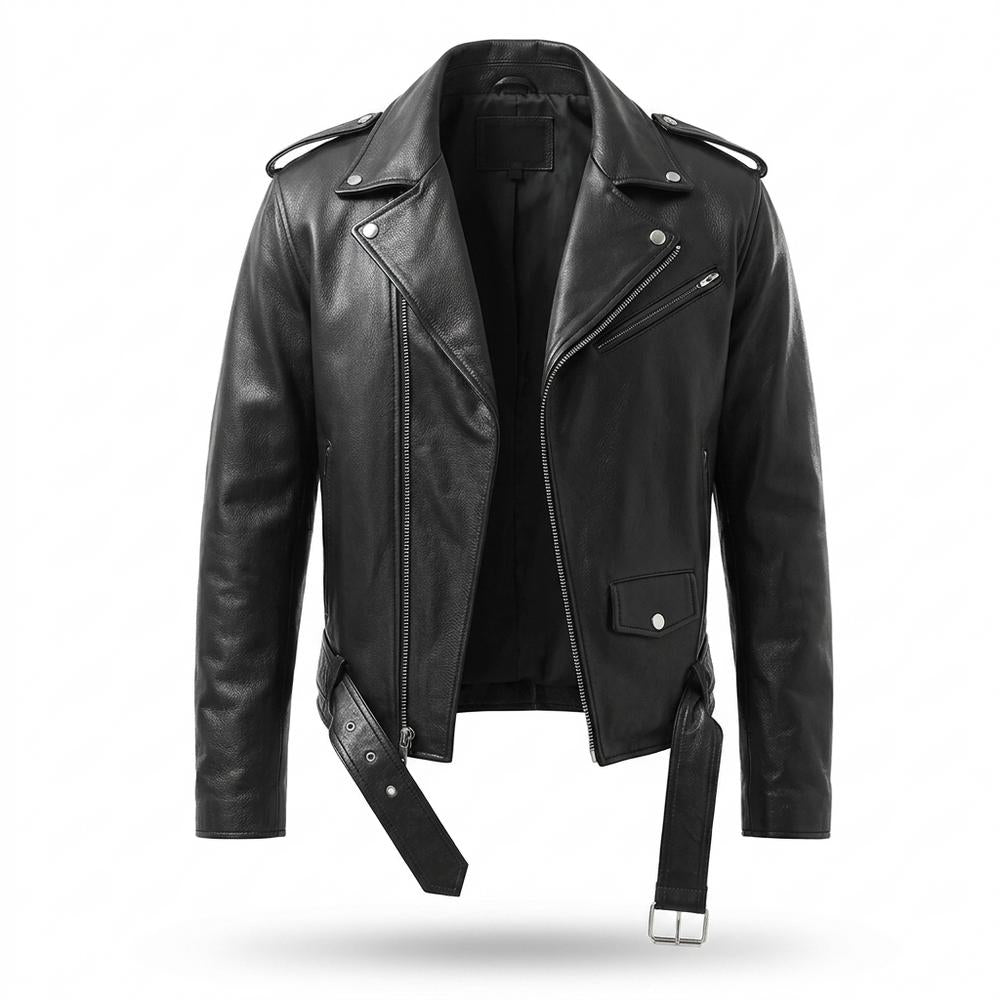 Mens Outlet House - Visan | Asymmetrical Belted Leather Jacket Men