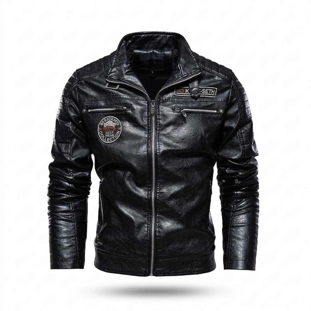 Mens Outlet House - Kesan | Quilted Zipped Leather Jacket Men