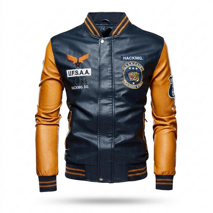 Mens Outlet House - Madar | Embroidered Two-Tone Leather Jacket Men