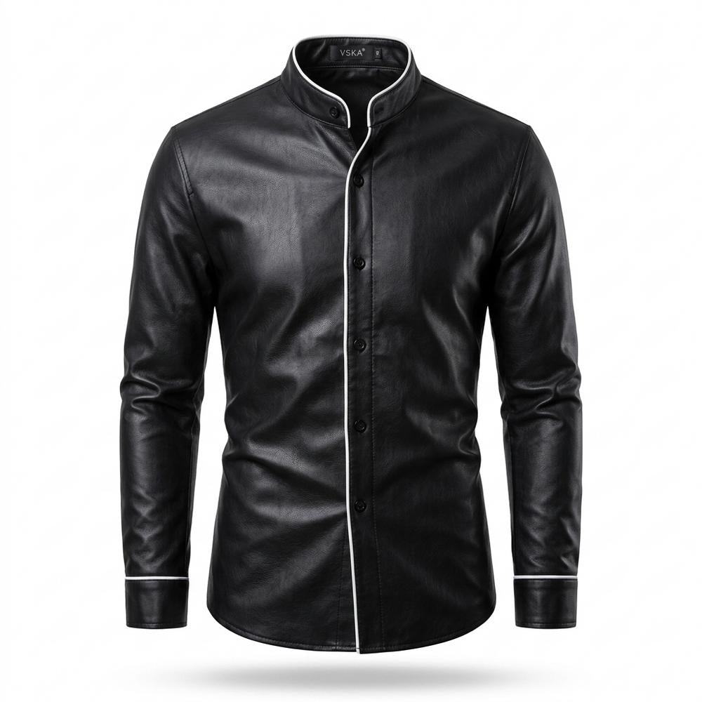 Mens Outlet House - Zeser | Faux Leather Piped Trim Shirt Men