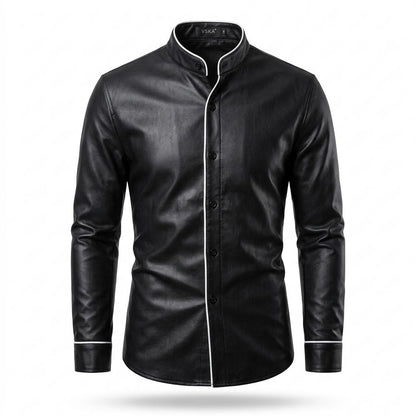Mens Outlet House - Zeser | Faux Leather Piped Trim Shirt Men