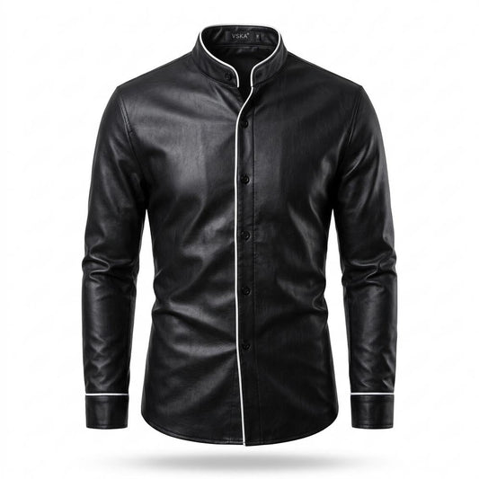 Mens Outlet House - Zeser | Faux Leather Piped Trim Shirt Men