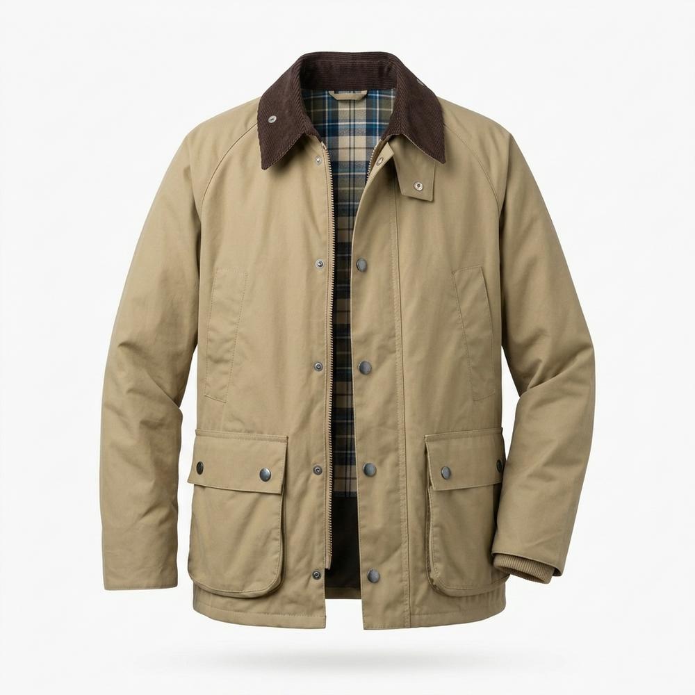 Mens Outlet House - Timar | Corduroy-Collar Plaid-Lined Jacket Men