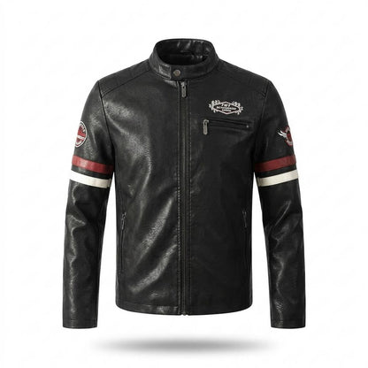 Mens Outlet House - Nekar | Striped Embroidered Leather Jacket Men