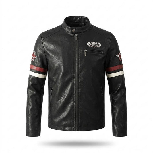 Mens Outlet House - Nekar | Striped Embroidered Leather Jacket Men