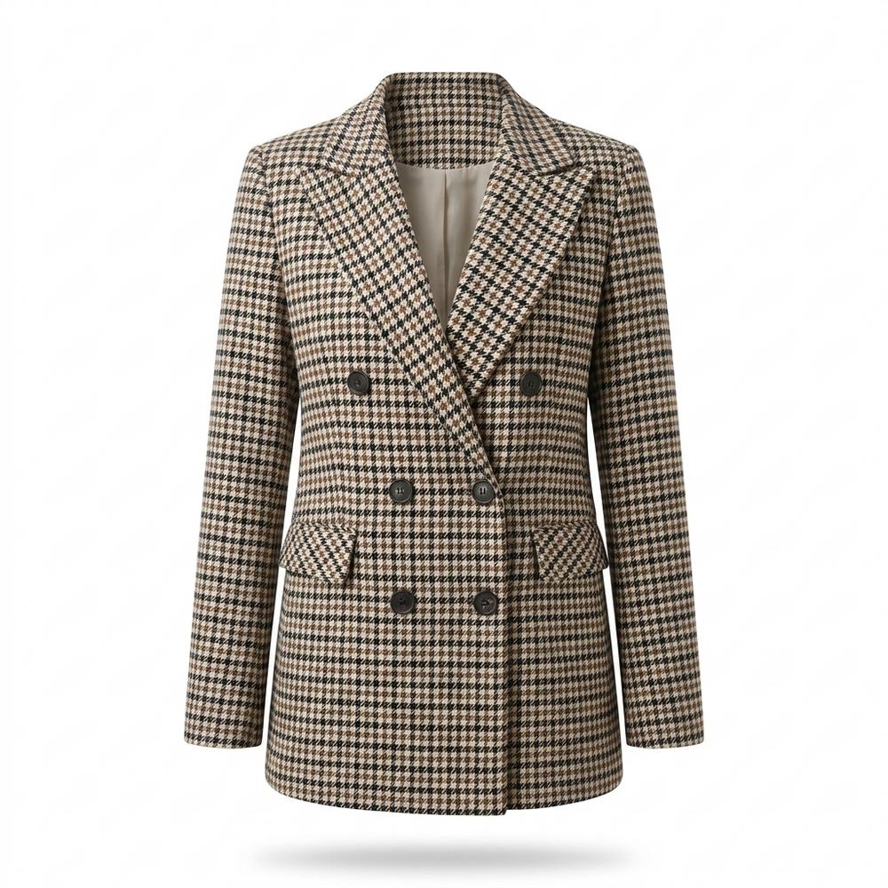 Mens Outlet House - Yonal | Double-Breasted Houndstooth Blazer Women