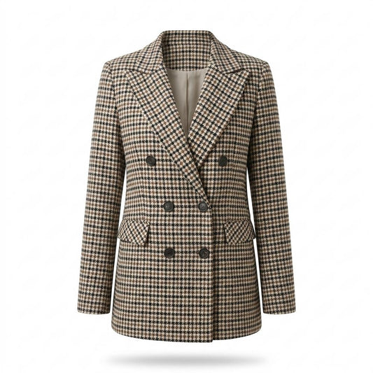 Mens Outlet House - Yonal | Double-Breasted Houndstooth Blazer Women
