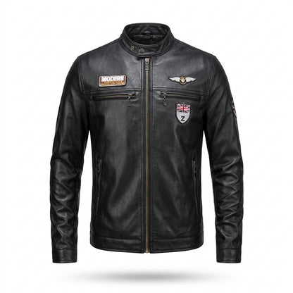 Mens Outlet House - Lomin | Fitted Patched Leather Jacket Men