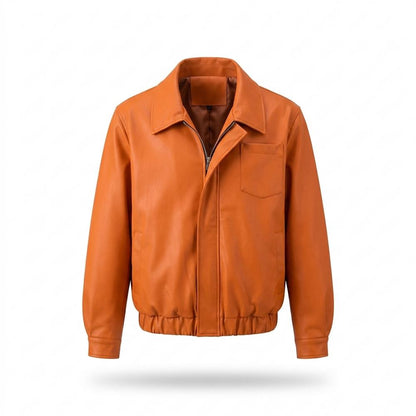 Mens Outlet House - Novel | Zip-Up Collared Leather Jacket Men