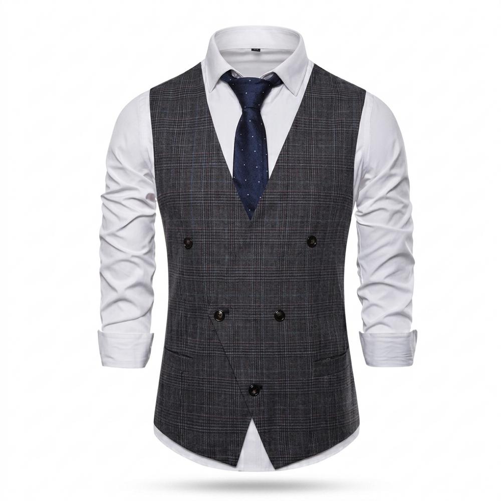 Mens Outlet House - Semon | Double-Breasted Plaid Vest Men