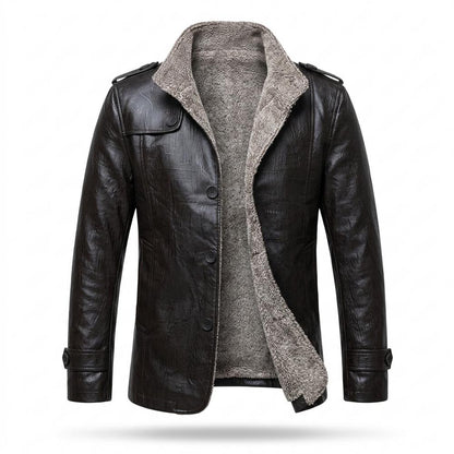Mens Outlet House - Lavan | Sherpa-Lined Button-Front Leather Jacket Men