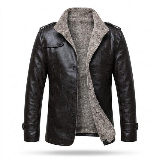 Mens Outlet House - Lavan | Sherpa-Lined Button-Front Leather Jacket Men