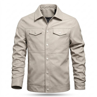 Mens Outlet House - Yovar | Button-Front Collared Leather Jacket Men